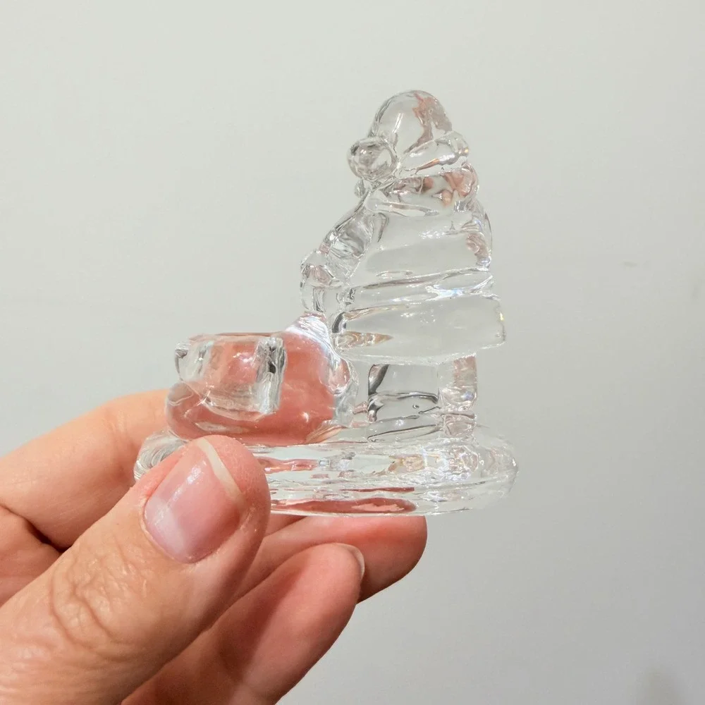 Pair Clear Glass Santa Claus Votive Tea Light Candle Holders 2 1/2 x 2 1/2